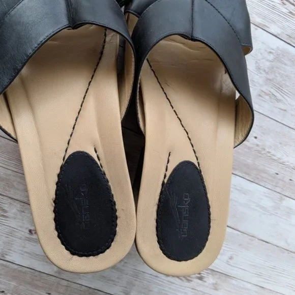 DANSKO Neeci Black Leather Wedge Slip-On Platform Sandals Size 39 (8.5 - 9) - Picture 3 of 7